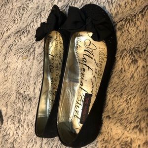 Black Material Girl Flats with Bow